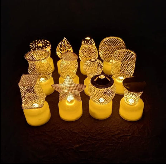 Golden Net LED Tealight Lanterns – 6 Pcs Assorted