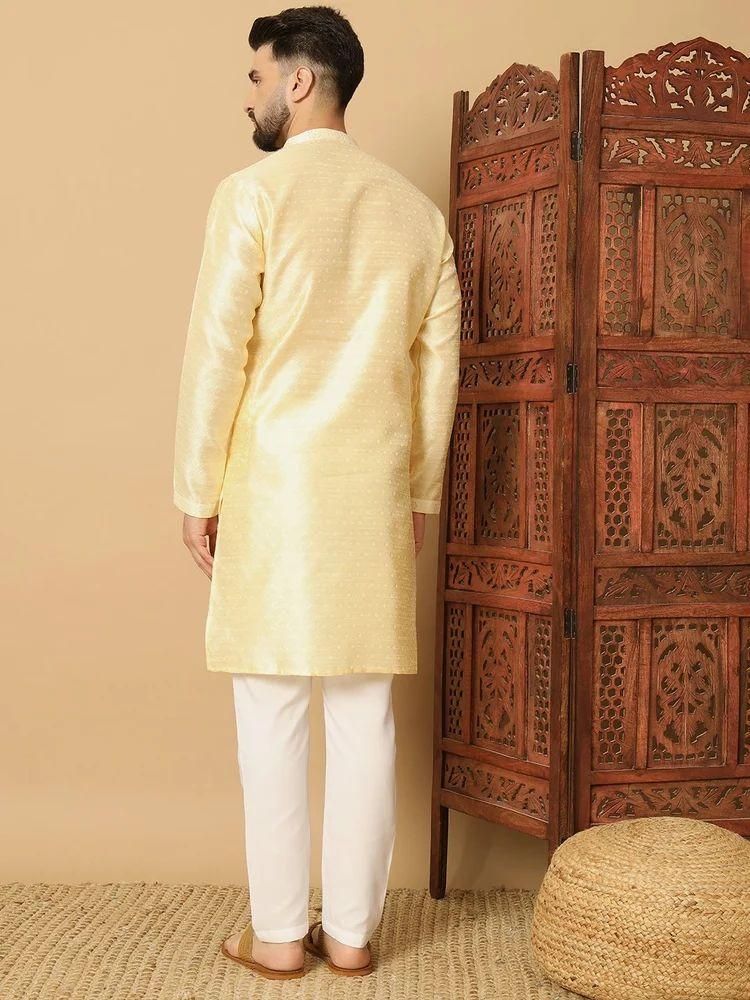 Men’s Yellow Jacquard Kurta Pyjama Set – Festive Wear