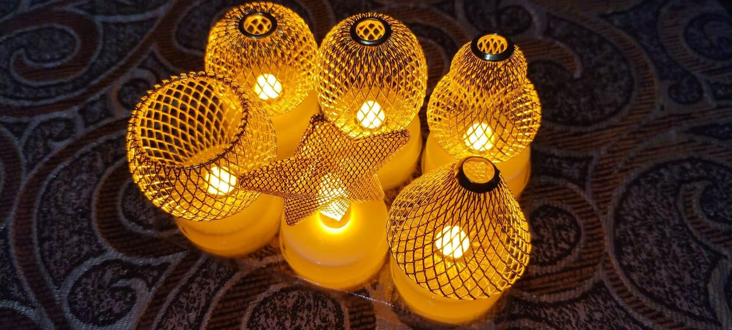 Golden Net LED Tealight Lanterns – 6 Pcs Assorted