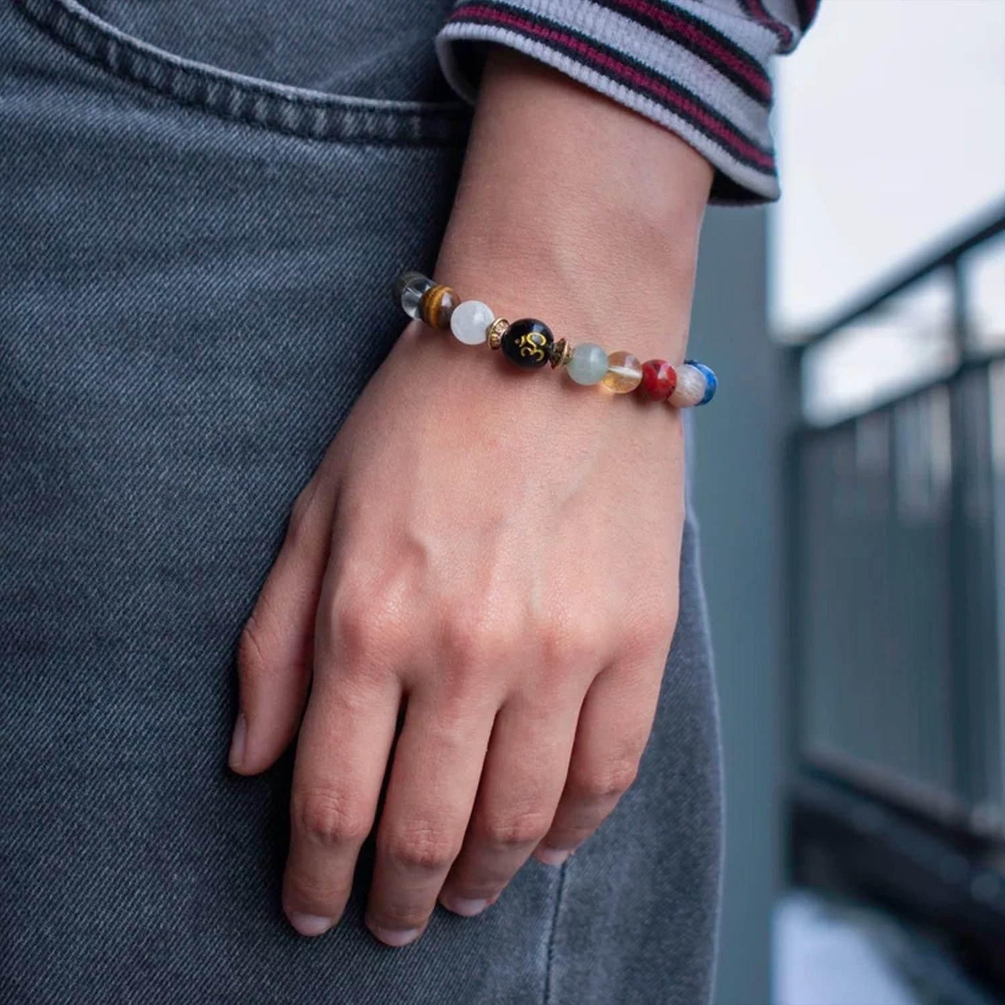 Natural Beads Om Bracelet – Spiritual Wristwear