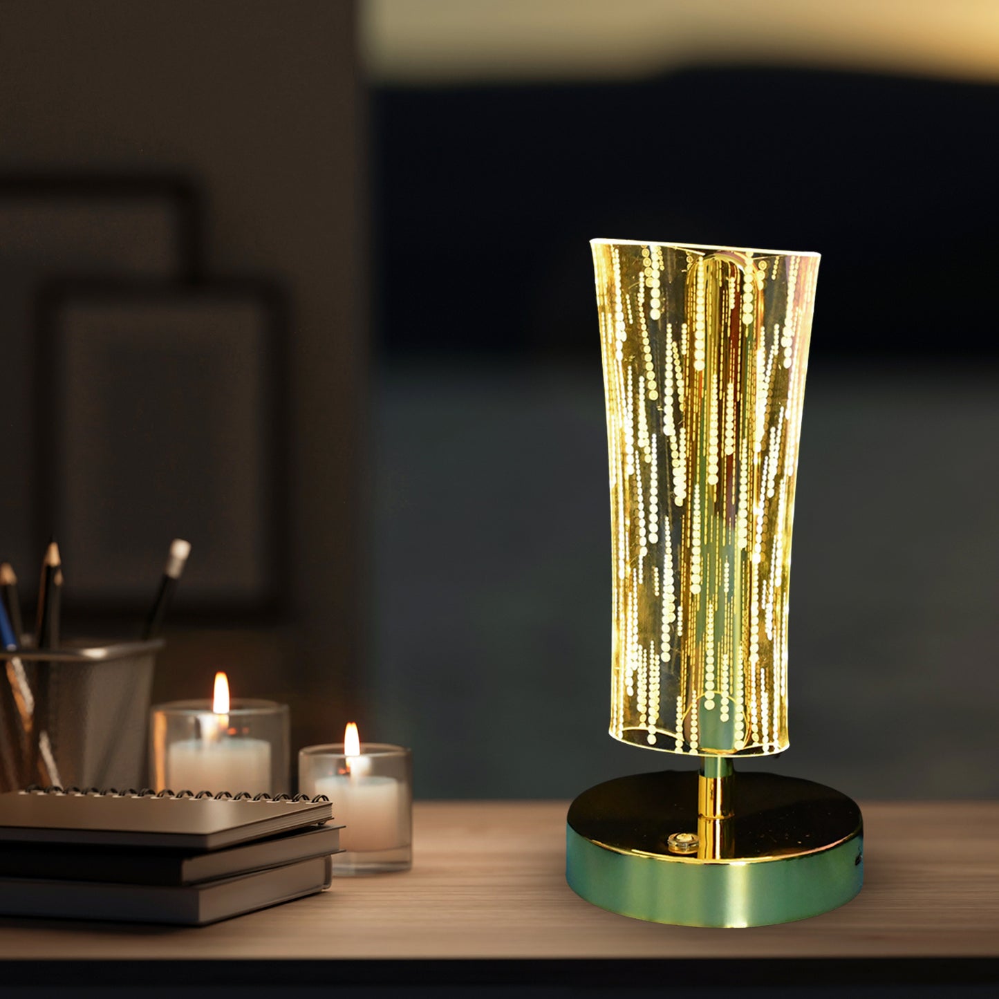 Luxury Crystal Cylindrical LED Table Lamp – USB Rechargeable Bedside & Desk Light