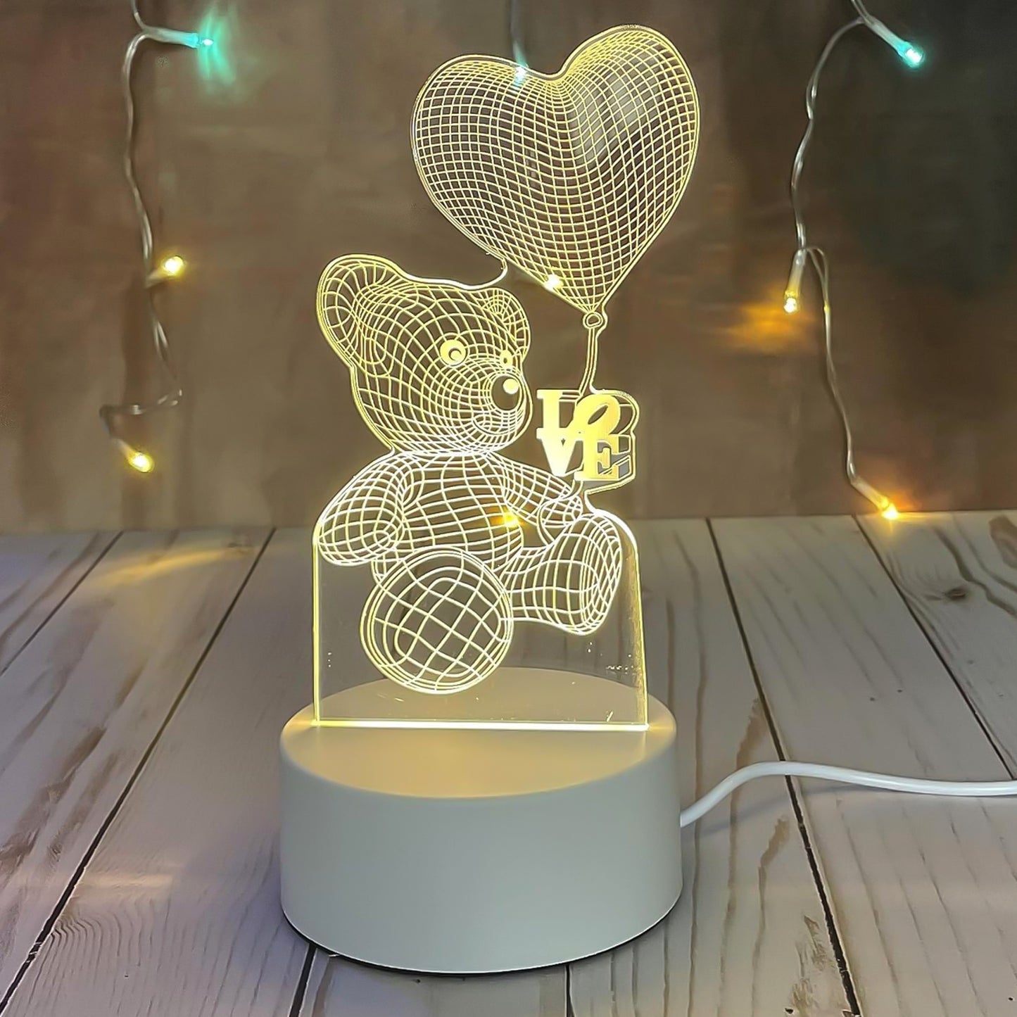 3D Teddy Bear LED Night Lamp – USB Powered Romantic & Kids Décor