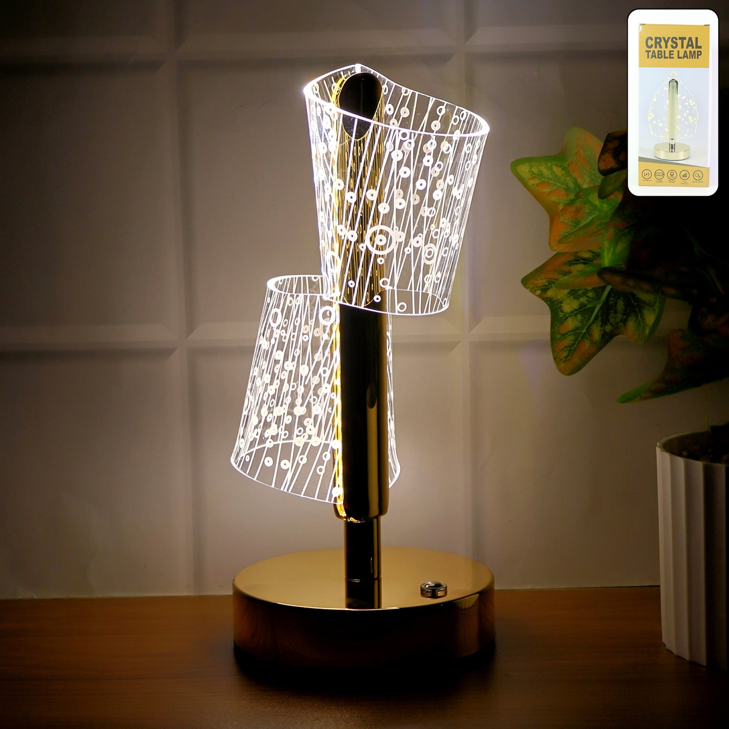 Luxury Crystal LED Double Shade Table Lamp – Elegant Bedside & Living Room Decor