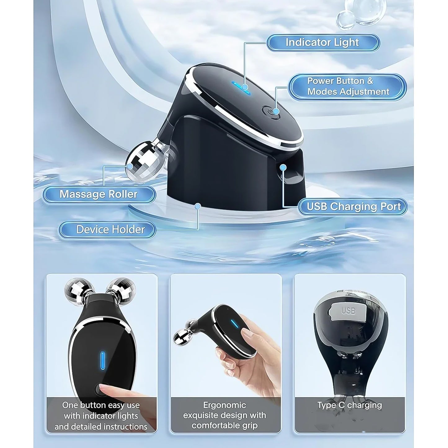 Microcurrent Facial Massager Roller – Face Lifting & Skin Tightening Device (1 Pc)