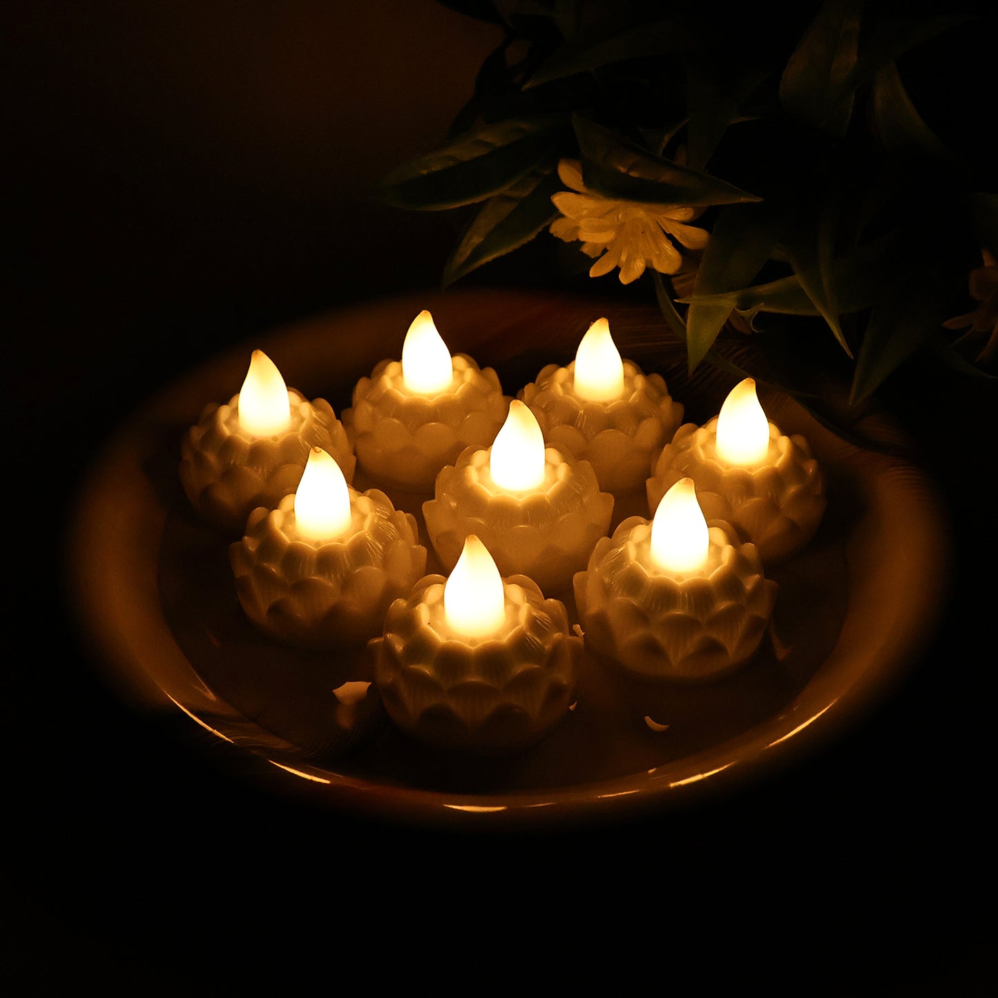 Lotus Shaped LED Flameless Tealight Candles – Set of 8
