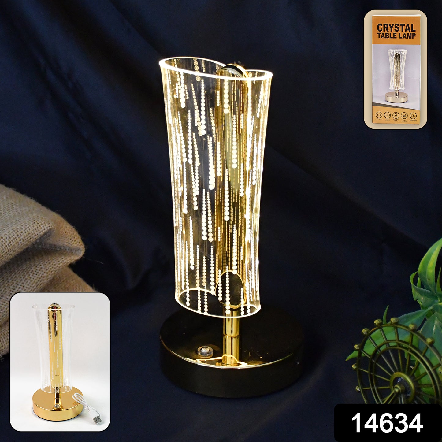 Luxury Crystal Cylindrical LED Table Lamp – USB Rechargeable Bedside & Desk Light