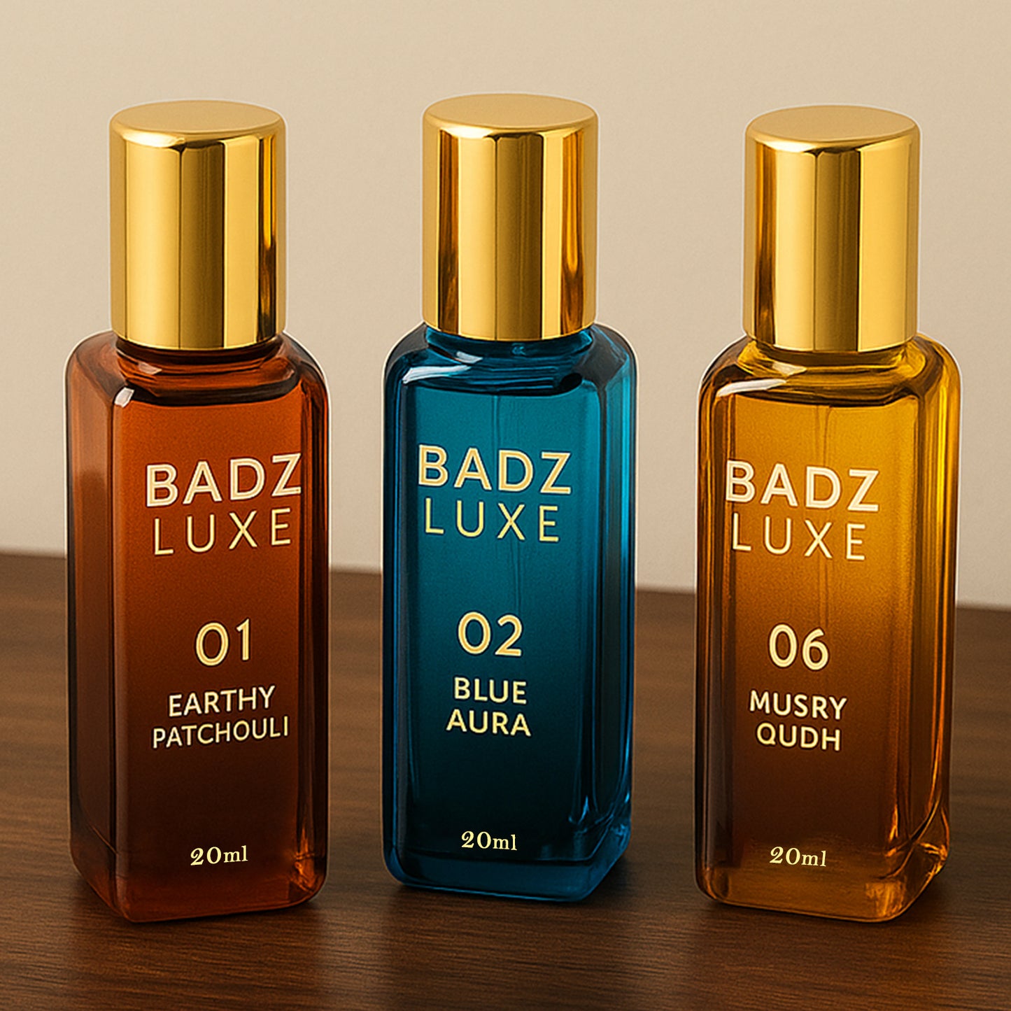 3 Pc Premium Perfume Gift Set – 20ml Each | Blue Aura, Patchouli & Oudh