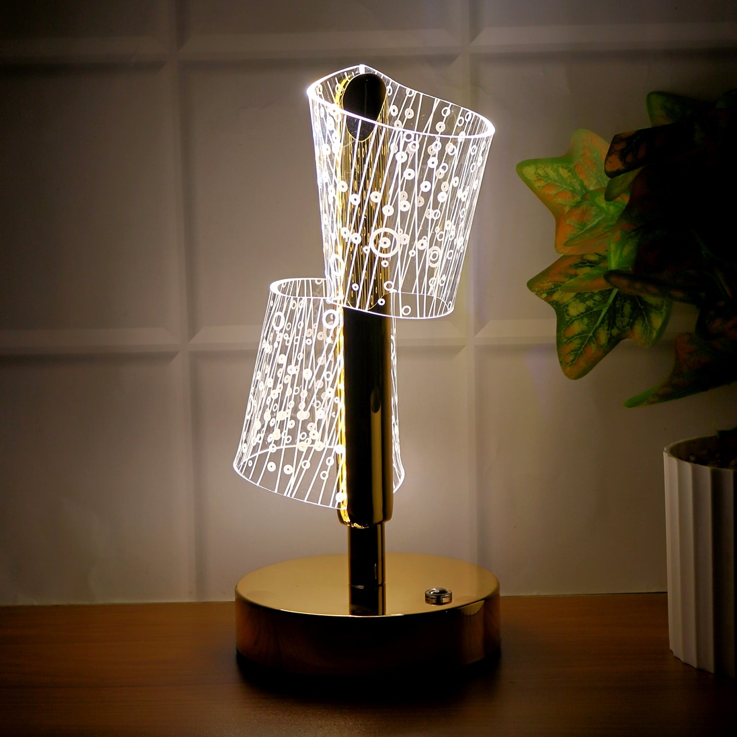 Luxury Crystal LED Double Shade Table Lamp – Elegant Bedside & Living Room Decor