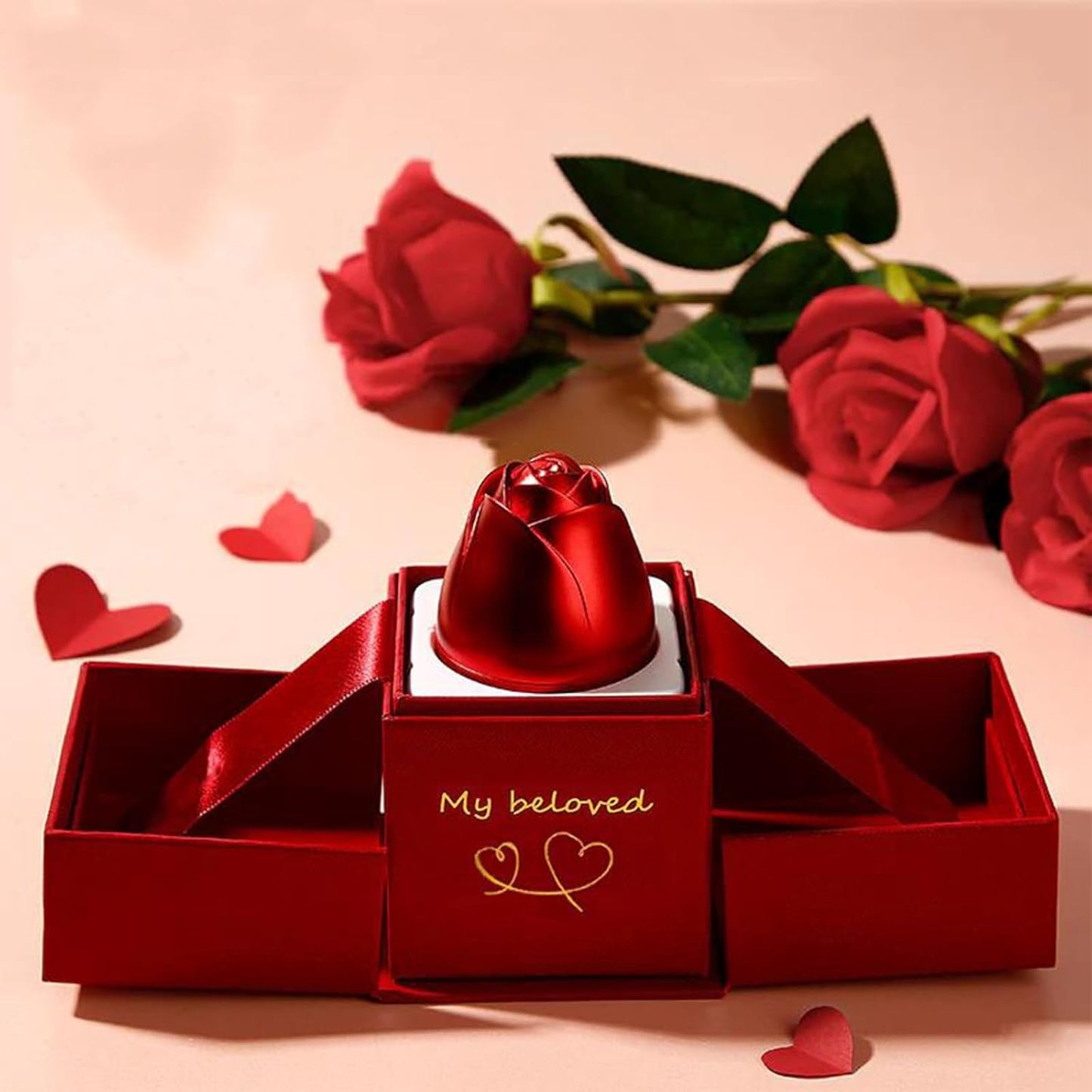 Magical Red Rose Ring & Necklace Jewellery Box – Romantic Gift for Women
