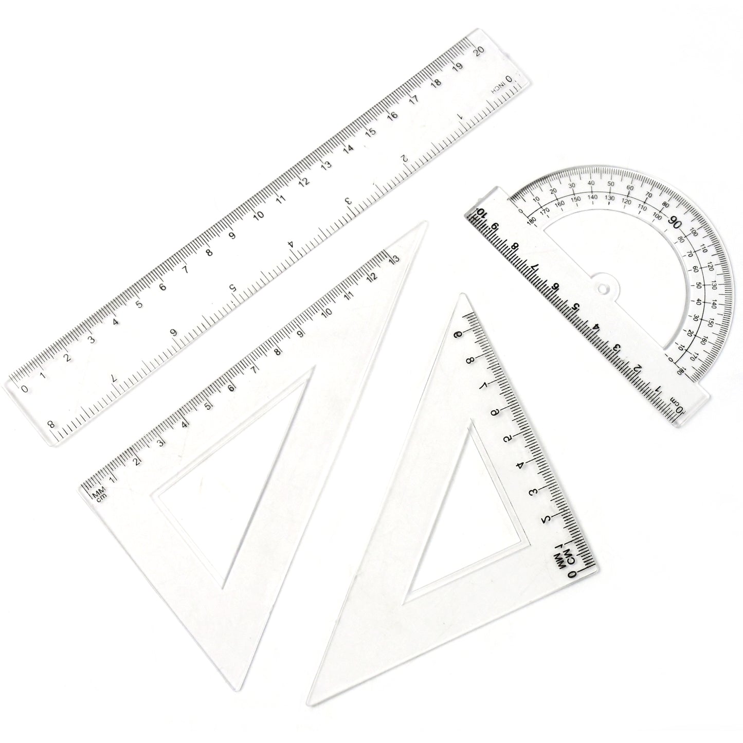 Plastic Geometry Set – 4 Pieces | Triangle, Ruler & Protractor Drafting Kit