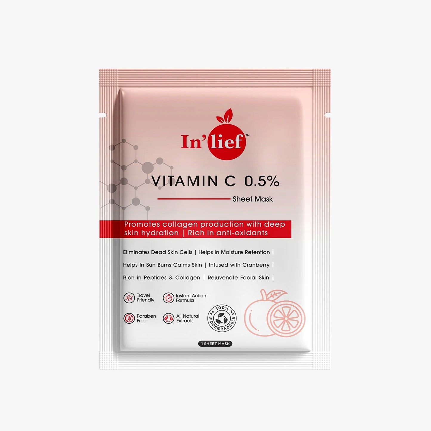 In’lief Vitamin C 0.5% Brightening & Hydrating Facial Sheet Mask – 1 Pc