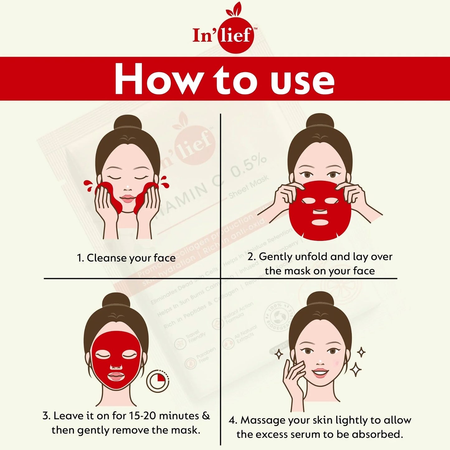 In’lief Vitamin C 0.5% Brightening & Hydrating Facial Sheet Mask – 1 Pc