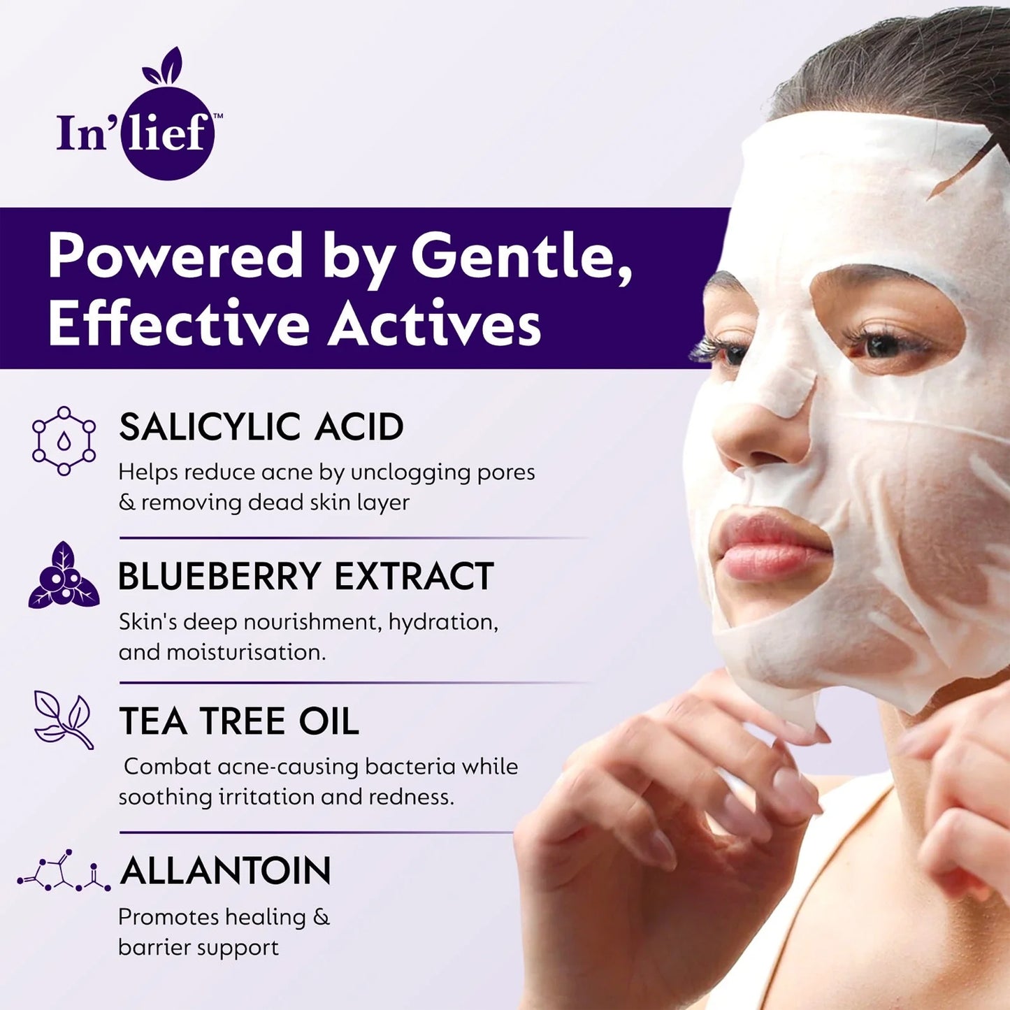 In’lief Salicylic Acid 1% Pore-Refining Facial Sheet Mask – Acne Control & Skin Firming