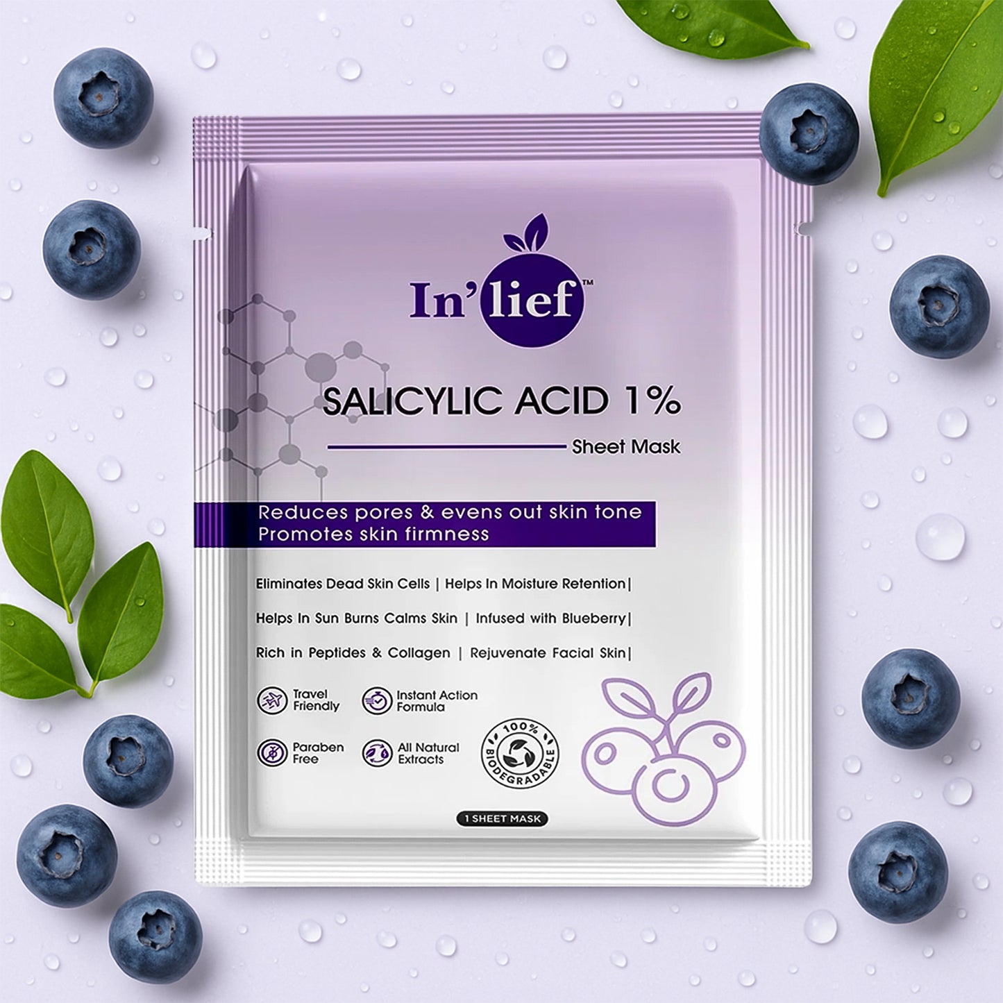 In’lief Salicylic Acid 1% Pore-Refining Facial Sheet Mask – Acne Control & Skin Firming