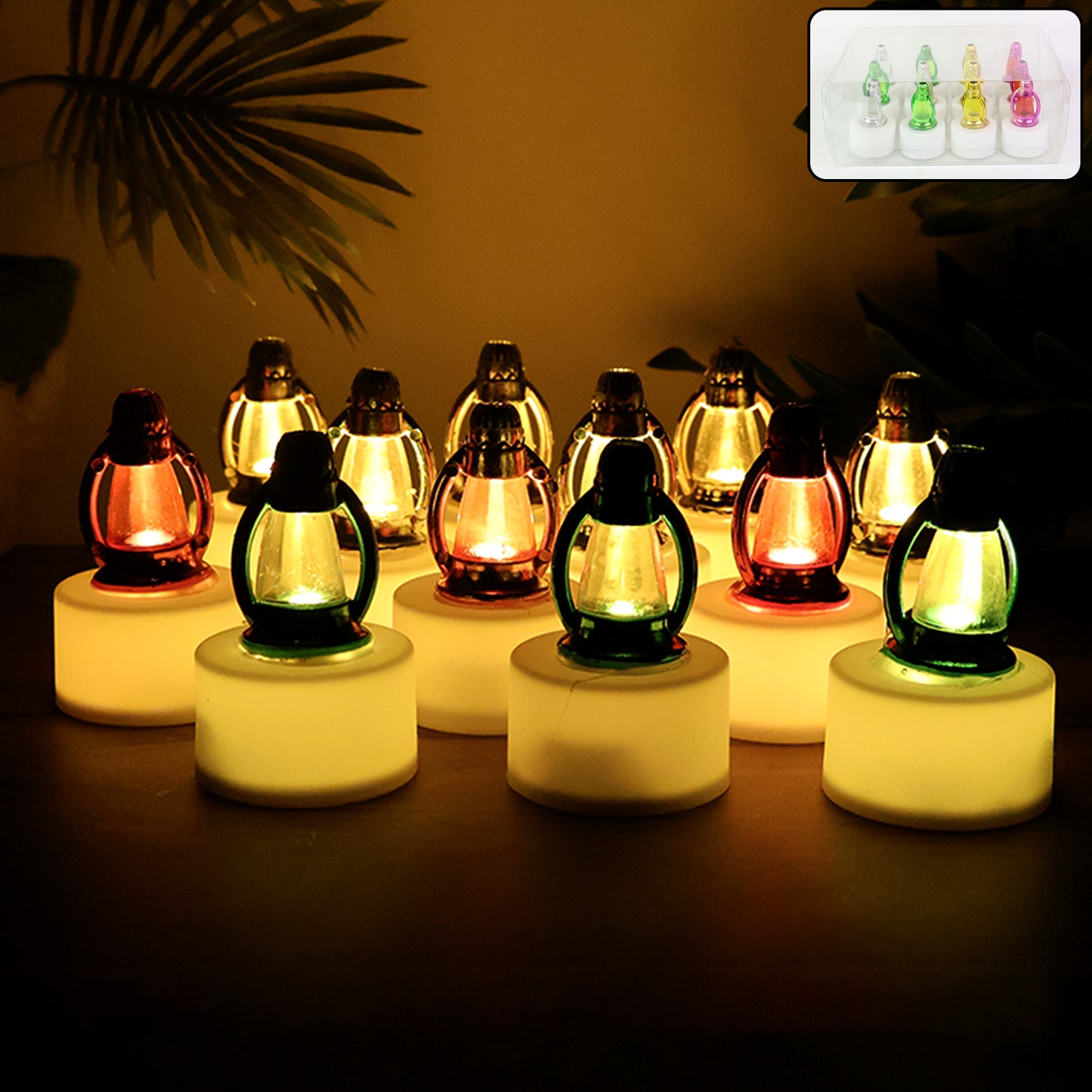 Set of 12 LED Multicolor Flameless Candle Lamps – Battery Operated