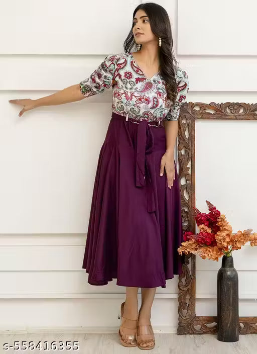 G4 - Wine Fit & Flare One Piece Dress with Pockets