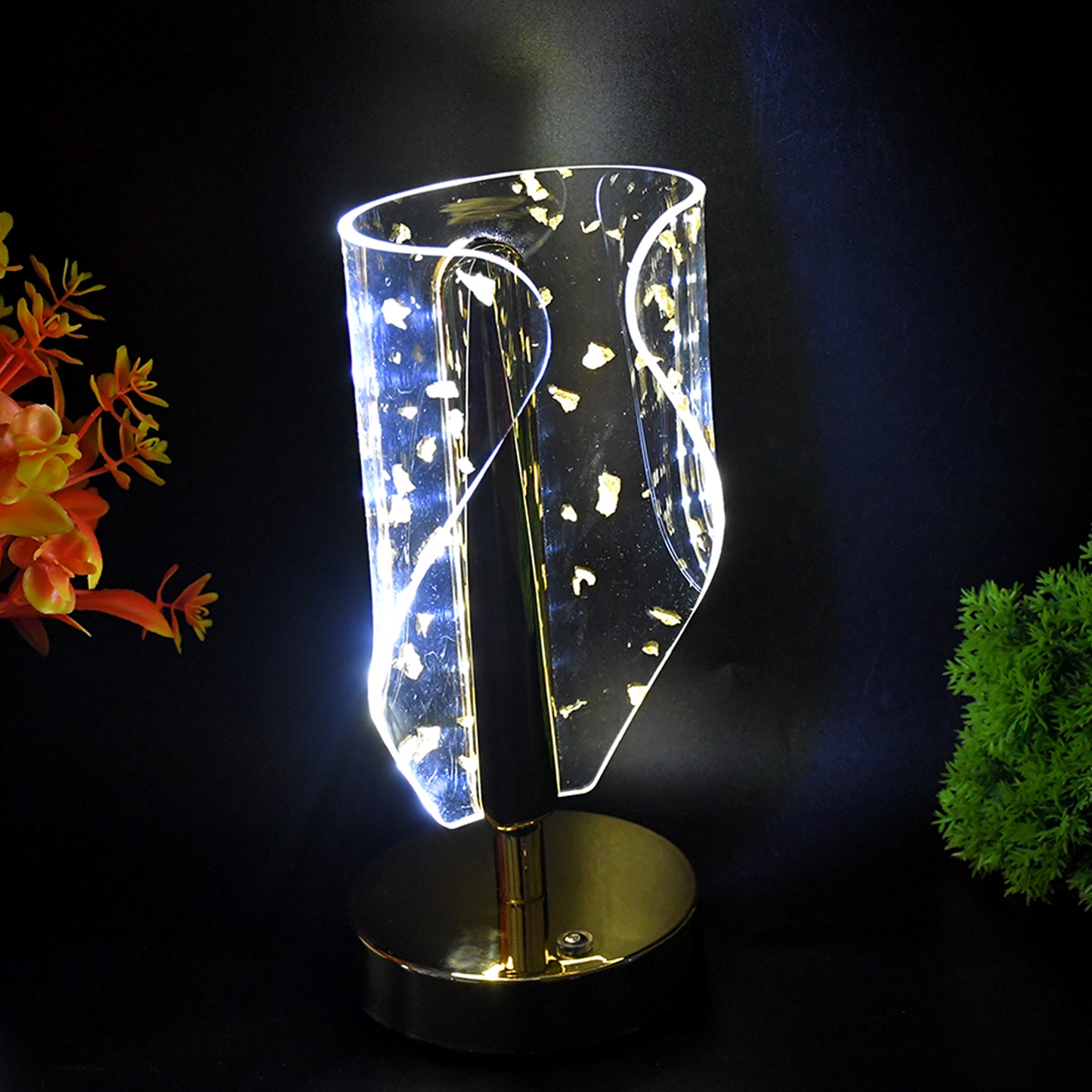 Luxury Golden Leaf Crystal LED Table Lamp with USB Charging
