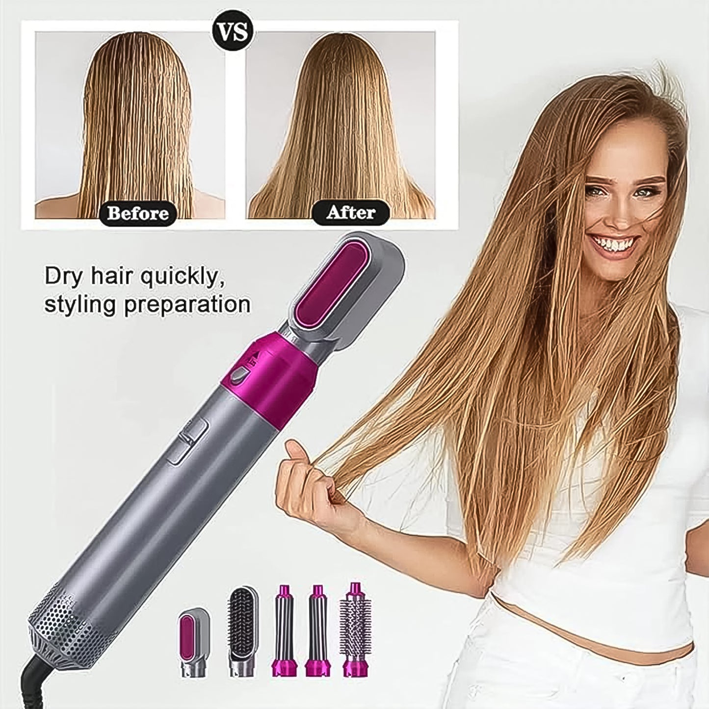 5 in 1 Hair Dryer Brush – Multifunctional Hot Air Styler (1000W)