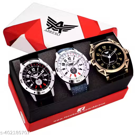 New Exclusive 3-Piece Analog Quartz Watch Combo for Men
