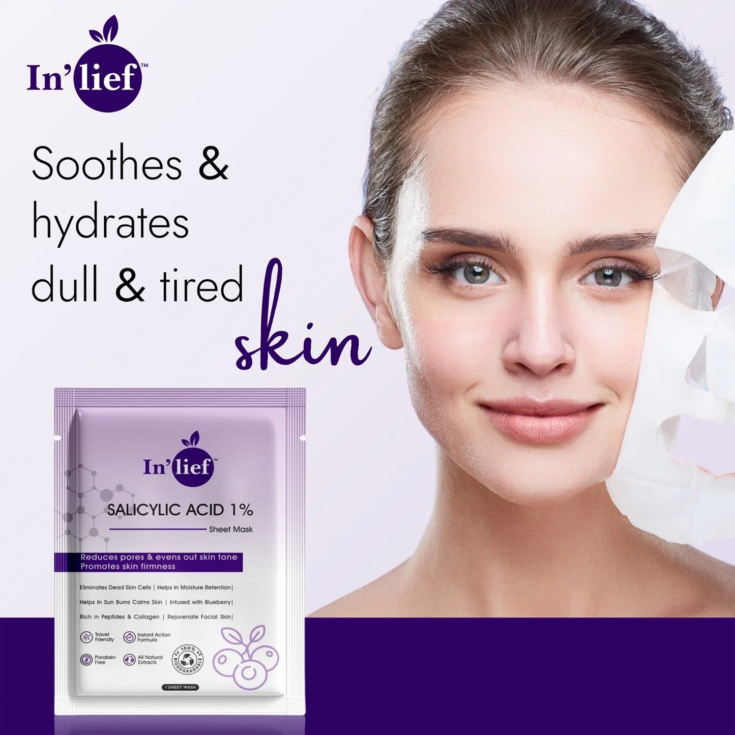 In’lief Salicylic Acid 1% Pore-Refining Facial Sheet Mask – Acne Control & Skin Firming