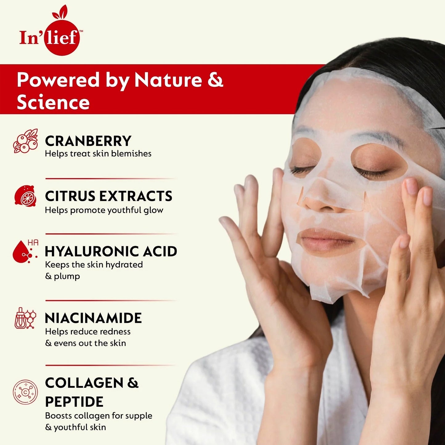 In’lief Vitamin C 0.5% Brightening & Hydrating Facial Sheet Mask – 1 Pc