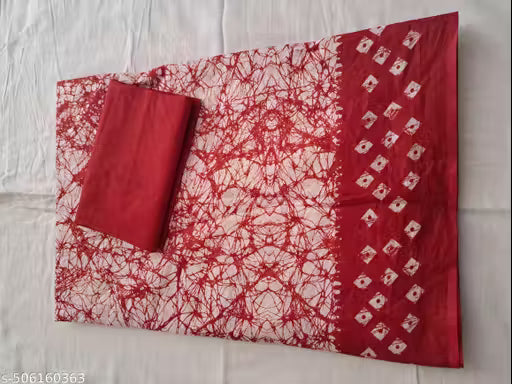 W1 - Exclusive Red Batik Pure Cotton Saree with Blouse Piece