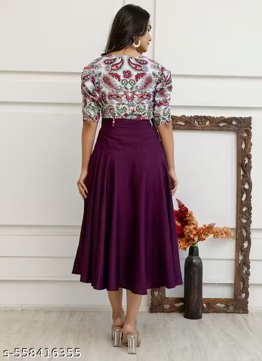 G4 - Wine Fit & Flare One Piece Dress with Pockets