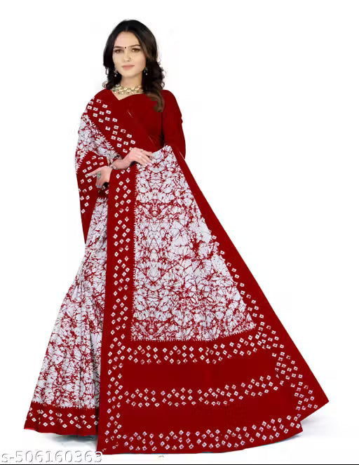 W1 - Exclusive Red Batik Pure Cotton Saree with Blouse Piece