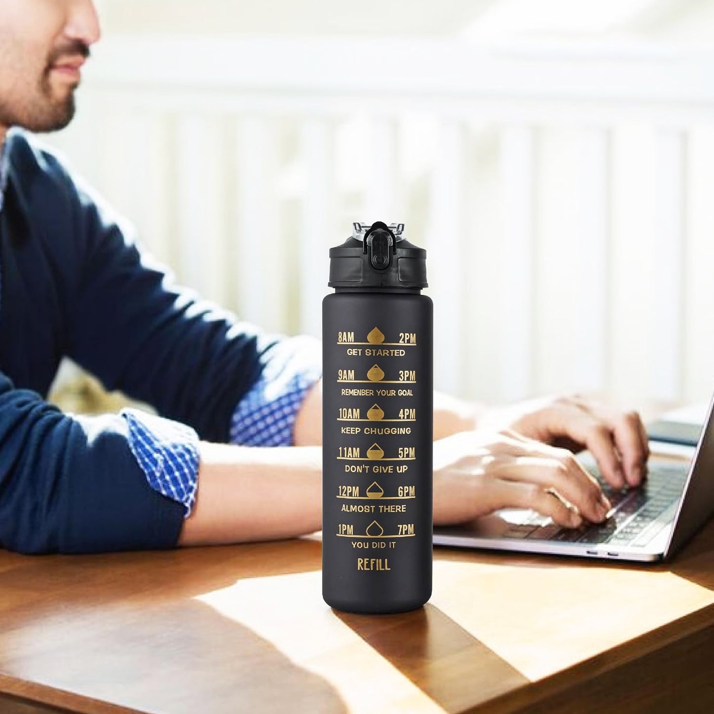 2-Pc Black Motivational Water Bottle Set – 900ML & 300ML, Leakproof