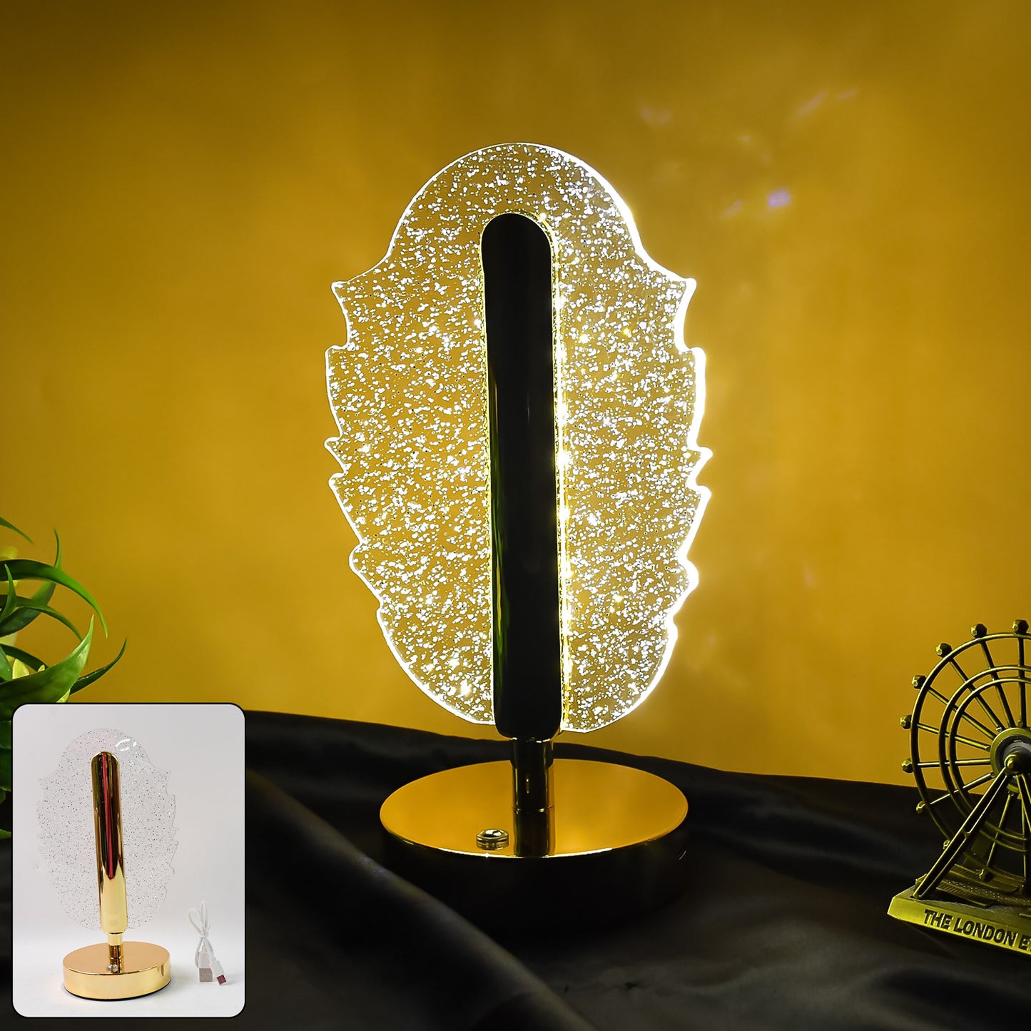 Feather Shape Crystal LED Table Lamp with USB – Modern Decorative Bedside & Study Light