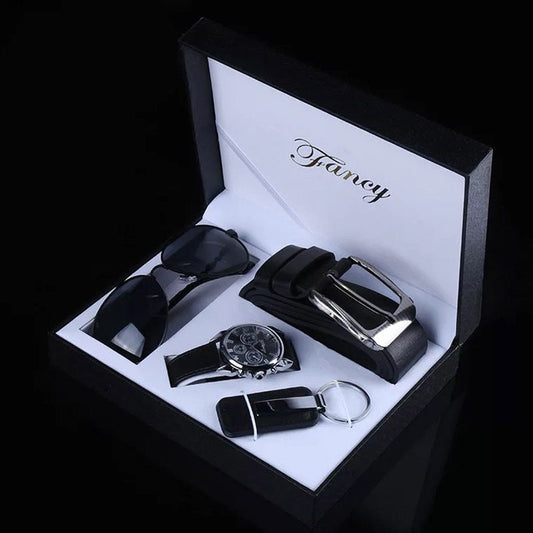 Alloy & PU Gift Set – Watch, Belt, Glasses, Keychain - Fanbuluxe