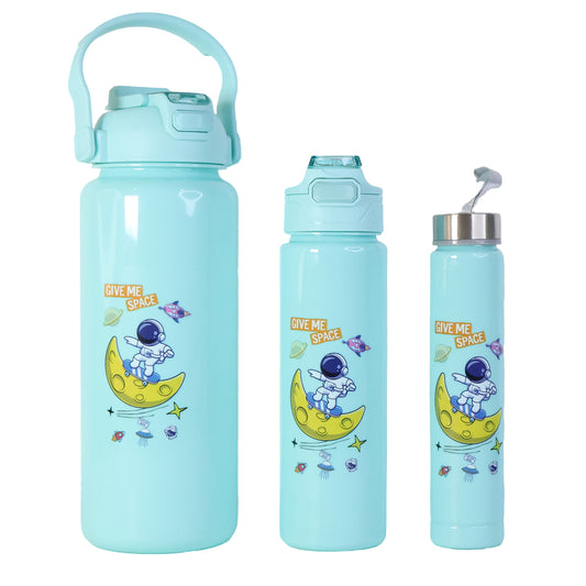 Set of 3 Space Theme Water Bottles – 2000ml + 900ml + 300ml Multipurpose