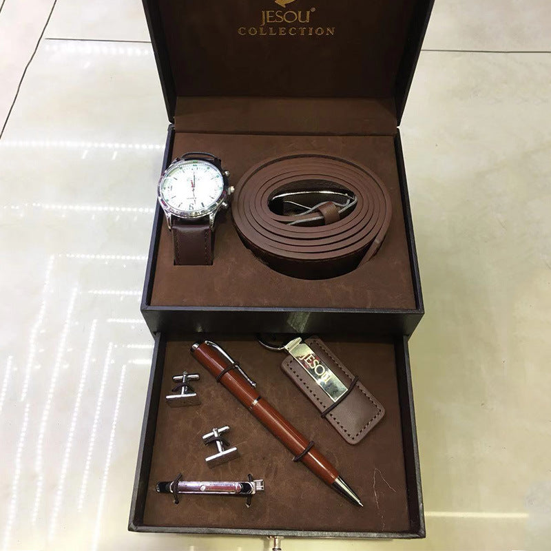 7-in-1 Men’s Gift Set – Watch, Belt, Pen, Keychain, Wallet, Cuff, Clip - Fanbuluxe
