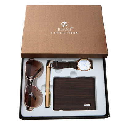 Korean Style Quartz Watch Gift Set – Life Waterproof, PU Strap, Zinc Alloy Case - Fanbuluxe