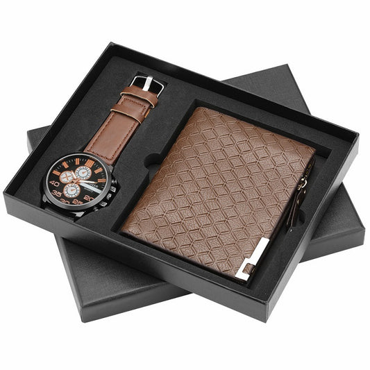 Business Leather Strap Quartz Watch Gift Set for Men – Elegant Round Alloy Case - Fanbuluxe
