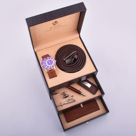 7-in-1 Men’s Gift Set – Watch, Belt, Pen, Keychain, Wallet, Cuff, Clip - Fanbuluxe