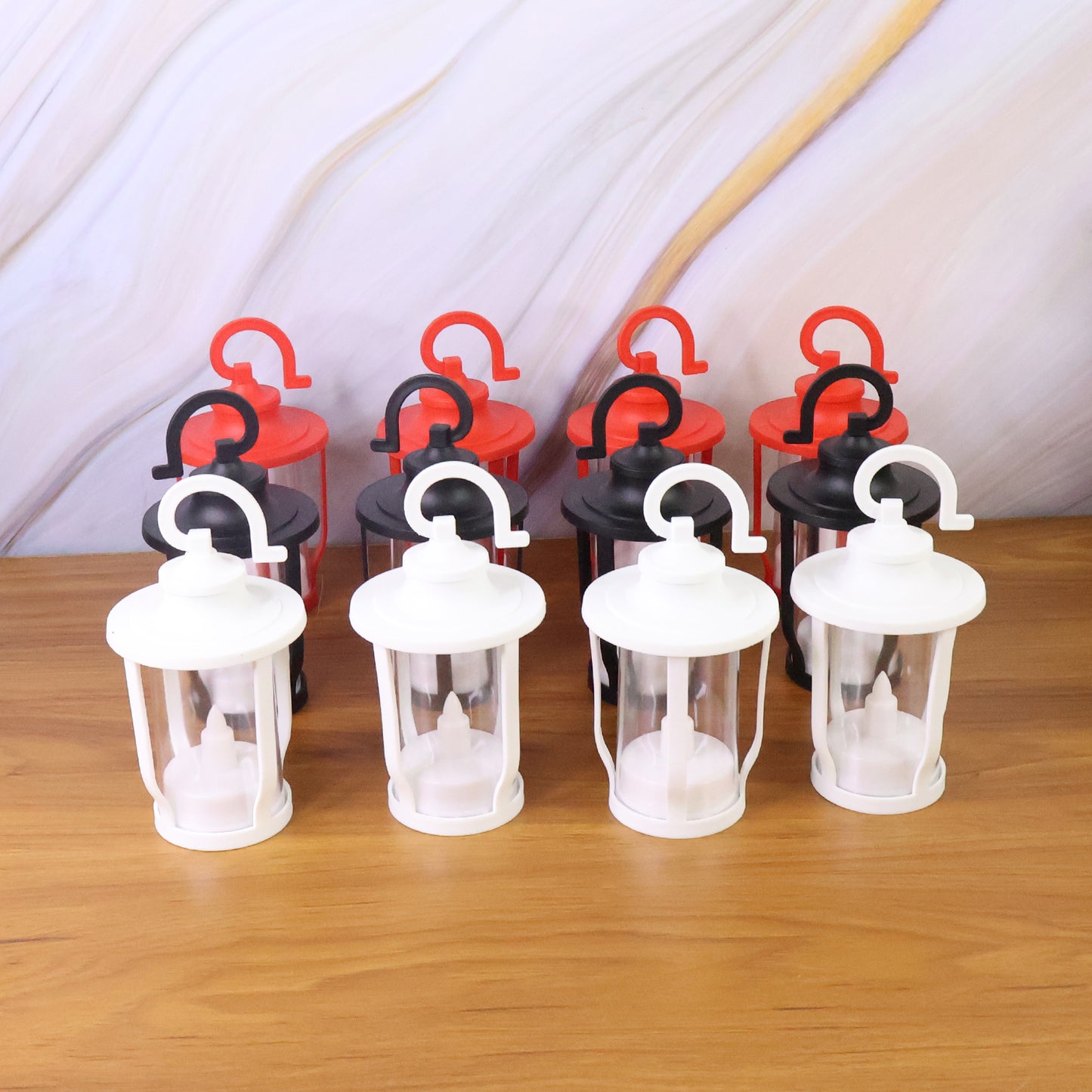 Set of 12 Lantern Shaped Flameless LED Candles with Hanging Hook – Warm Yellow Flickering Glow