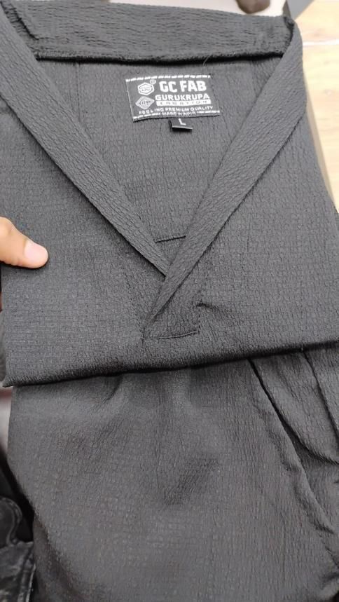 Men’s Crinkled Cotton Blend Co-Ord Set – Black, Regular Fit
