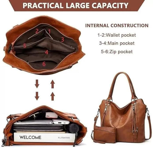PU Leather Tote Bag for Women – 2-in-1 Handbag with Shoulder Strap | Stylish, Lightweight & Spacious