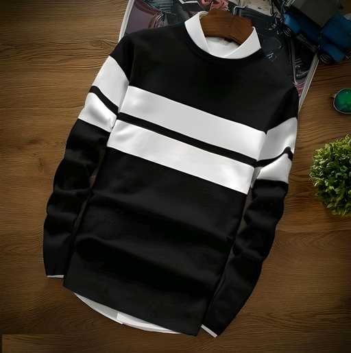 Men’s Black Color Block Full-Sleeve T-Shirt