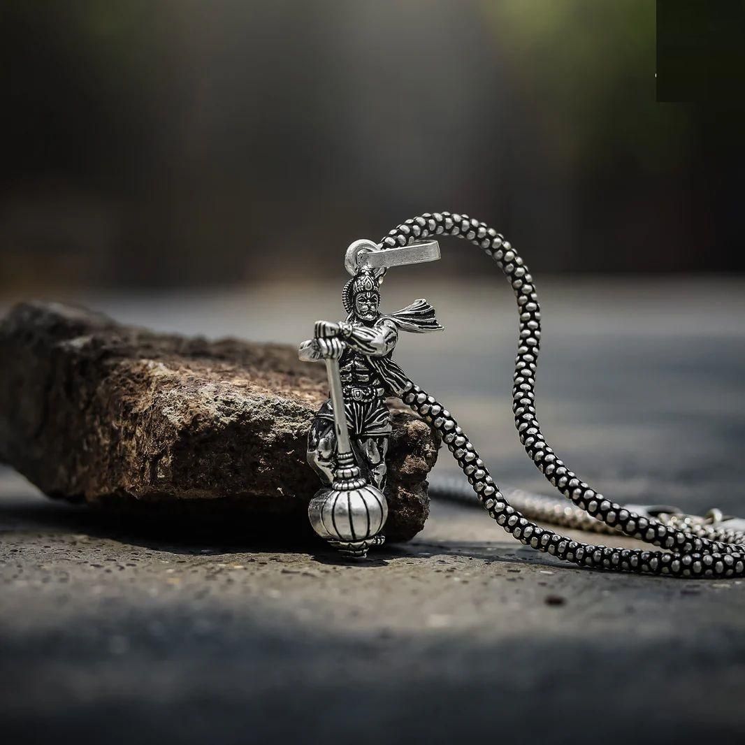 Hanumanji with Gada Silver Pendant & Chain