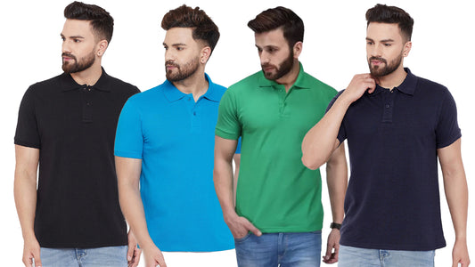 Men’s Cotton Blend Solid Polo T-Shirt Pack of 4