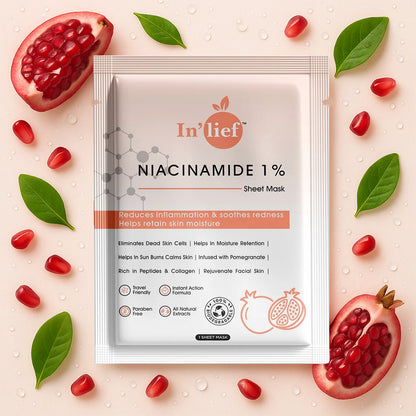In’lief Niacinamide 1% Hydrating & Calming Facial Sheet Mask – With Pomegranate Extract (1 Pc)
