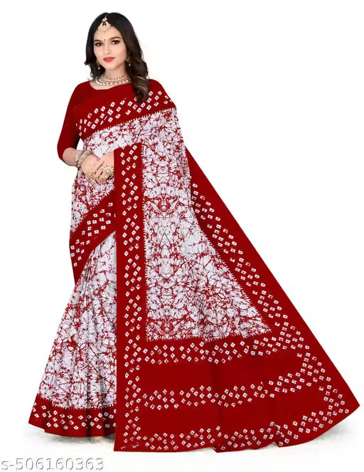 W1 - Exclusive Red Batik Pure Cotton Saree with Blouse Piece