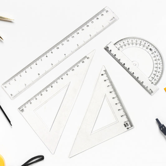 Plastic Geometry Set – 4 Pieces | Triangle, Ruler & Protractor Drafting Kit