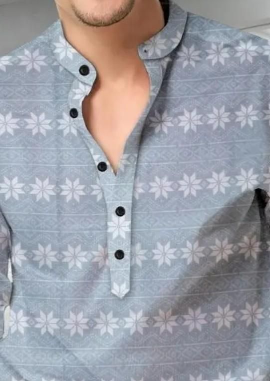 Men’s Grey Printed Spread Collar Casual Shirt