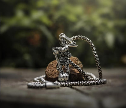 Hanumanji with Gada Silver Pendant & Chain