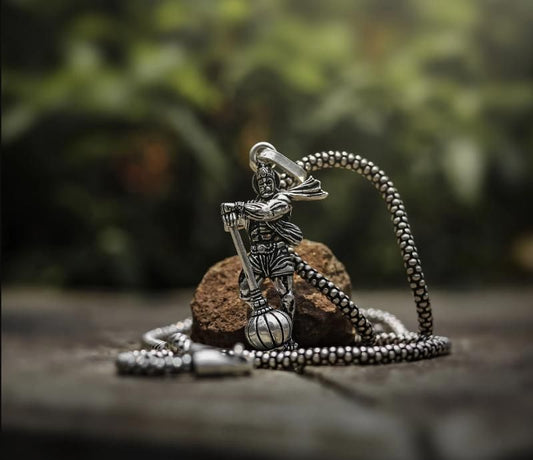 Hanumanji with Gada Silver Pendant & Chain