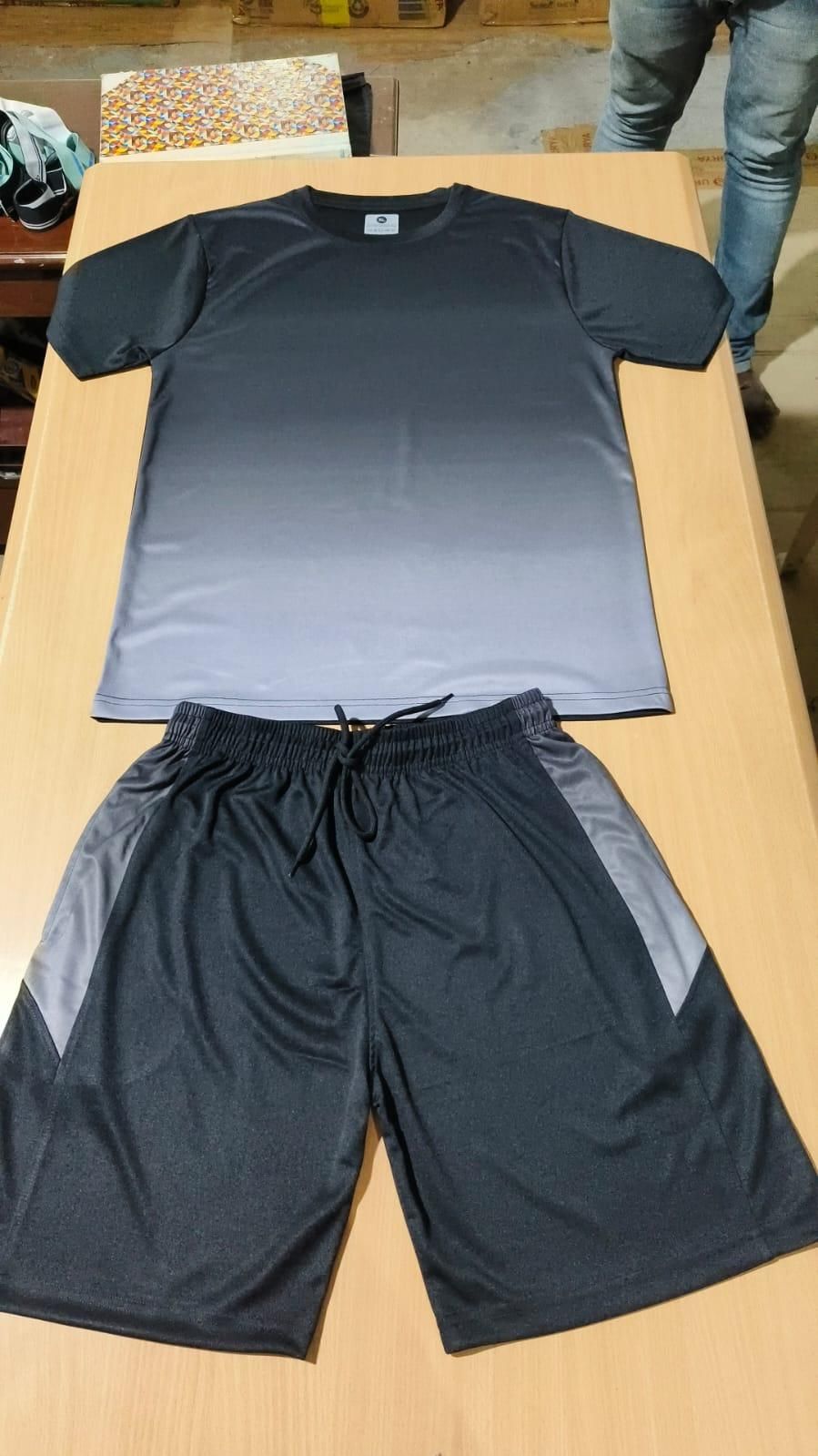 Men’s Slim Fit Jersey T-Shirt & Bottom Set – Black Grey