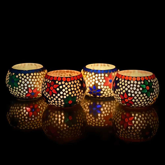 eCraftIndia Mosaic Glass Tea Light Holder – Set of 4